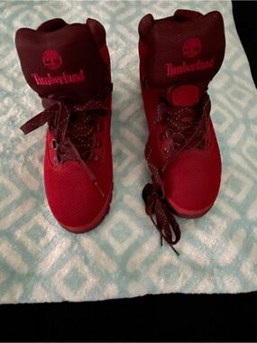 Timberland Burgundy and Red Lace-Up Boots sizes 8M